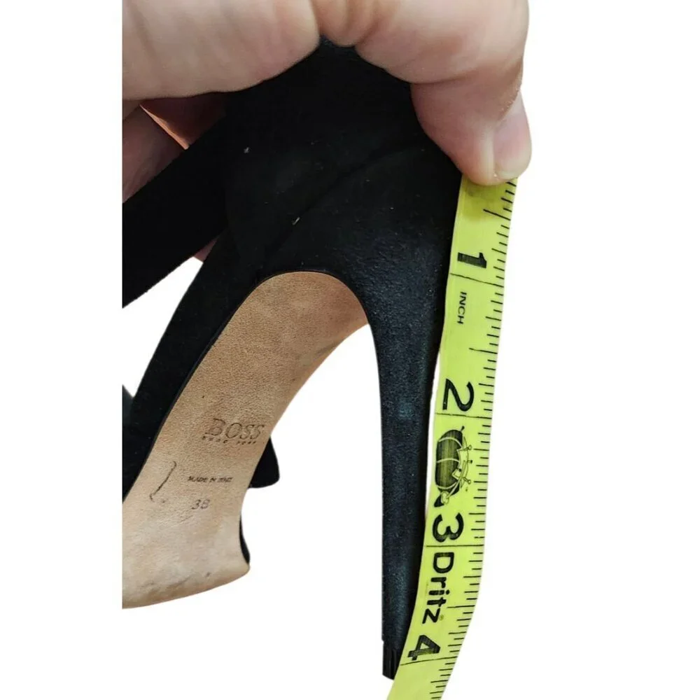 BOSS Hugo Boos GRACE Black Suede Strappy Stiletto Sandals Heels Sze EU38/7.5